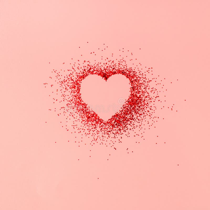 Creative Composition of Heart Shape in Red Shiny Glitter on Pastel Pink  Background. Stock Photo - Image of celebration, gift: 239381052