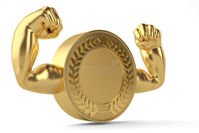 Creative concept muscle gold coin 3D illustration royalty free illustration