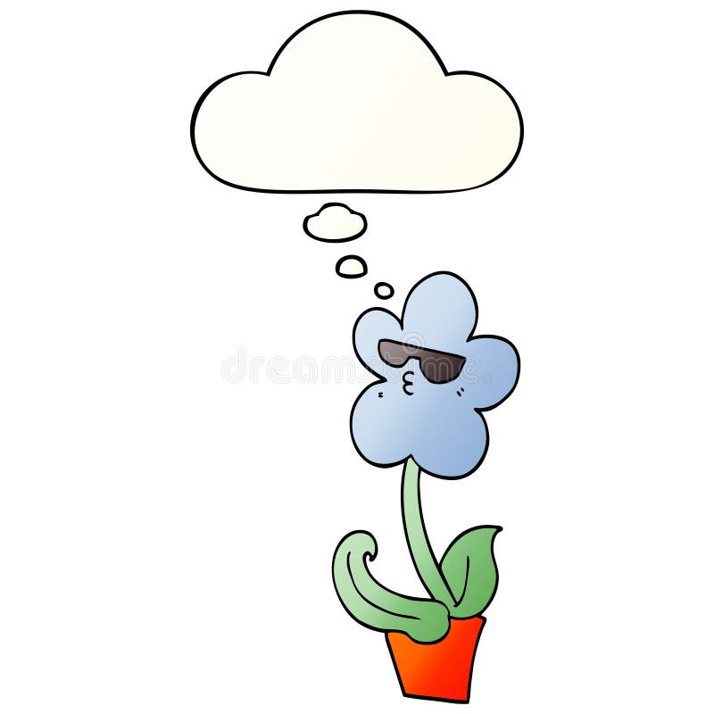 A creative cool cartoon flower and thought bubble in smooth gradient style