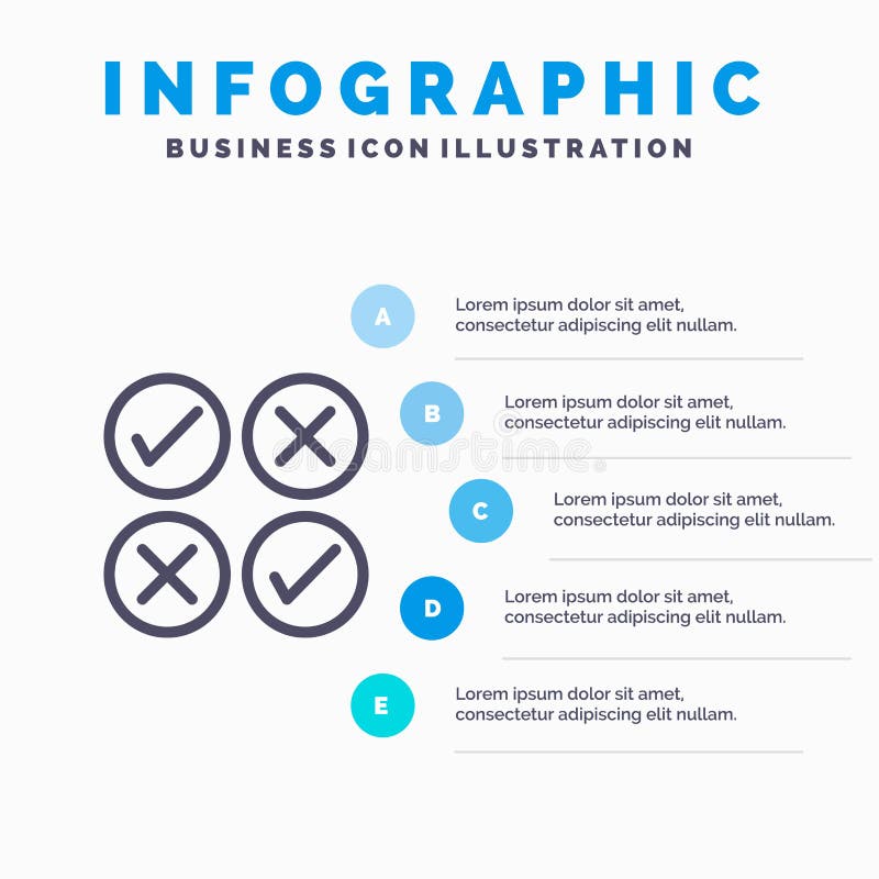 Creative, Cross, Design, Tick Line icon with 5 steps presentation infographics Background royalty free illustration