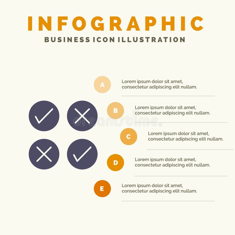 Creative, Cross, Design, Tick Solid Icon Infographics 5 Steps Presentation Background stock illustration