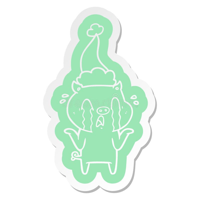 A creative crying pig cartoon sticker of a wearing santa hat royalty free illustration A creative crying pig cartoon sticker of a wearing santa hat royalty free illustration