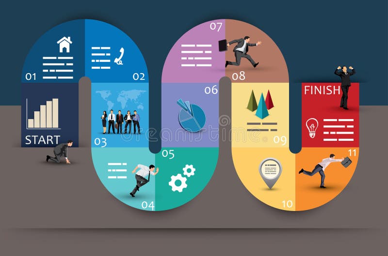 Progettazione Grafica creativa e Concettuale Curvy Business Diagramma, Sottolineando Fasi o Stadi, sul Marrone e Blu Sfondo Verde.