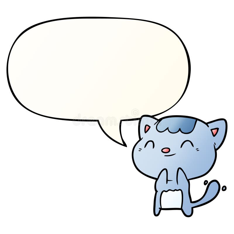 A creative cute cartoon happy little cat and speech bubble in smooth gradient style