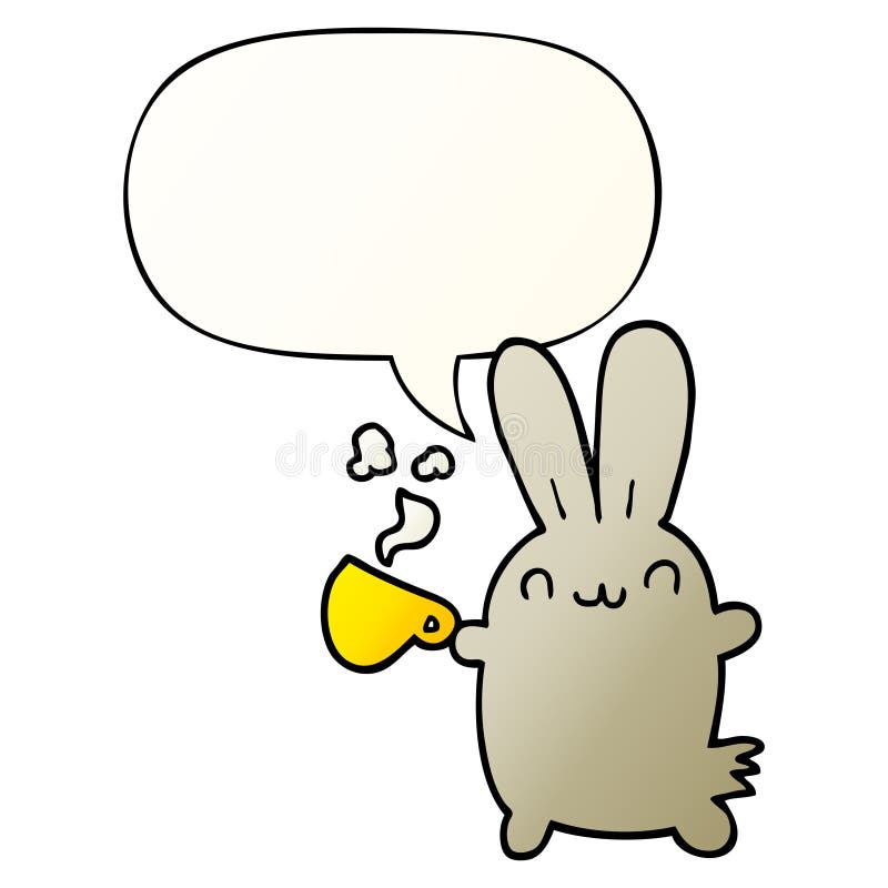 A creative cute cartoon rabbit drinking coffee and speech bubble in smooth gradient style