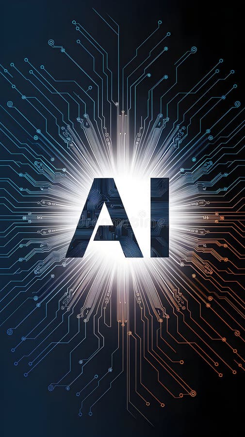 AI letters with circuitry on dark background, symbolizing advancements in technology vector illustration