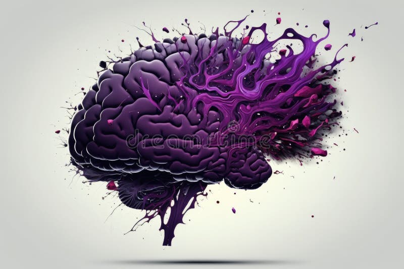 Creative development of abstract art of brain in purple tones stock illustration