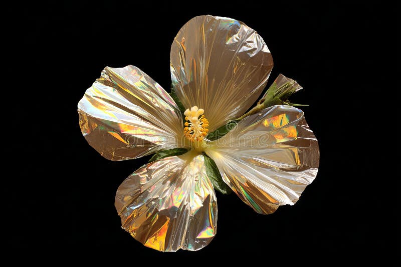 A creative display features a colorful plastic flower arrangement with a vibrant sheen stock photo