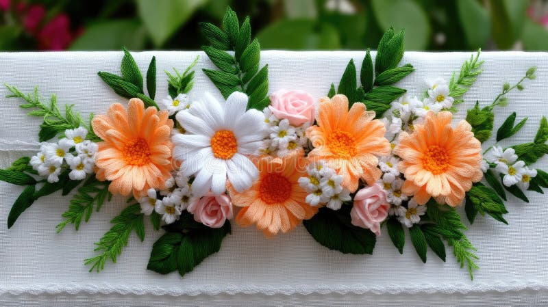 A creative display of floral elements and vibrant autumn leaves arranged harmoniously against a neutral background, showcasing royalty free stock images