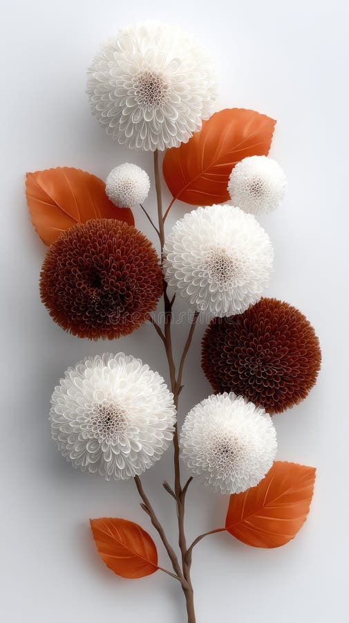 A creative display of floral elements and vibrant autumn leaves arranged harmoniously against a neutral background, showcasing stock photos