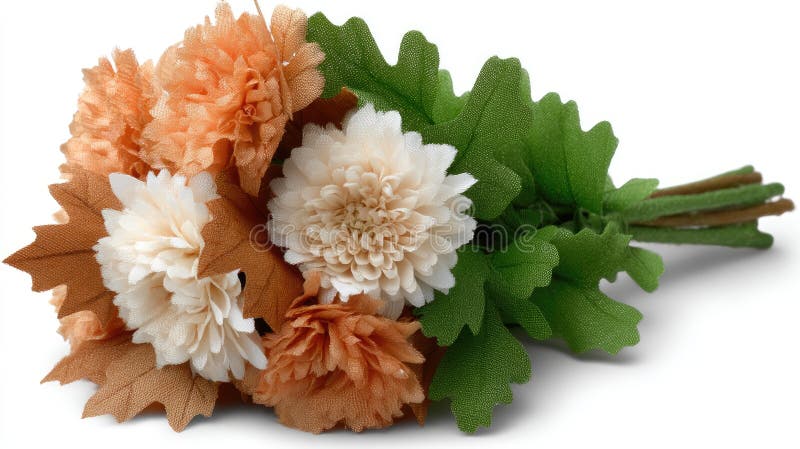 A creative display of floral elements and vibrant autumn leaves arranged harmoniously against a neutral background, showcasing stock photos