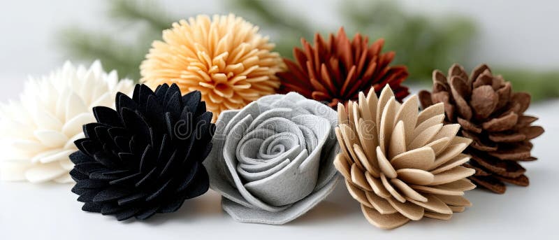 A creative display of floral elements and vibrant autumn leaves arranged harmoniously against a neutral background, showcasing royalty free stock photo