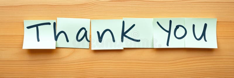 Creative display of gratitude using colorful sticky notes arranged on a wooden surface royalty free stock image