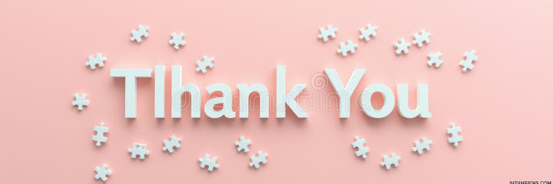 Creative display of thank you message with puzzle pieces on a soft pink background in a modern setting stock photo
