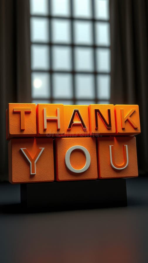 Creative display of a thank you message using colorful blocks illuminated by soft light indoors stock photography