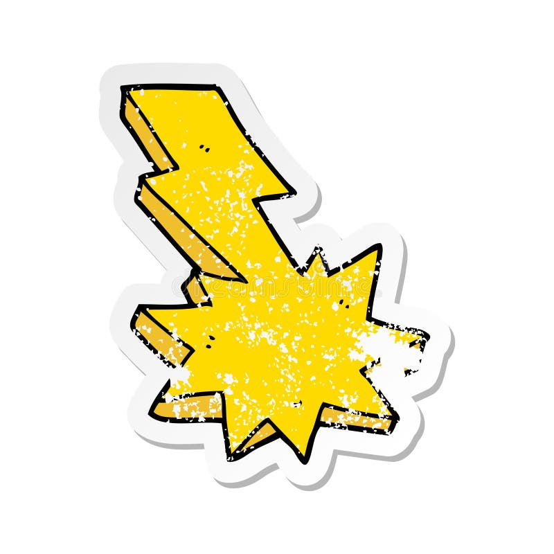 A Creative Distressed Sticker of a Cartoon Lightning Strike Stock