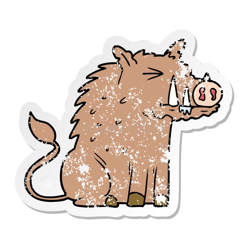 A creative distressed sticker of a cartoon warthog stock illustration A creative distressed sticker of a cartoon warthog stock illustration