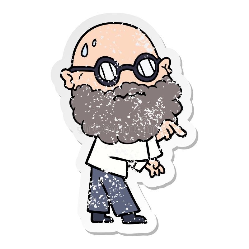Worried Stressed Stressing Man Male Bald Balding Beard Nervous People  Person Expression Cute Cartoon Sticker Stick Icon Decal Label Drawing  Illustration Retro Doodle Freehand Free Hand Drawn Quirky Art Artwork Funny  Character