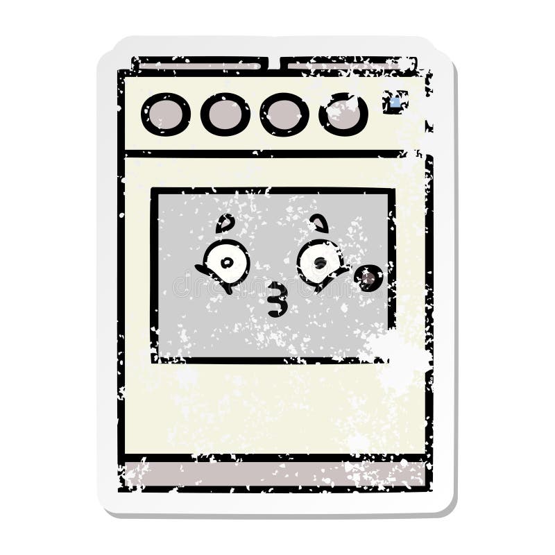A Creative Distressed Sticker of a Cute Cartoon Kitchen Oven Stock