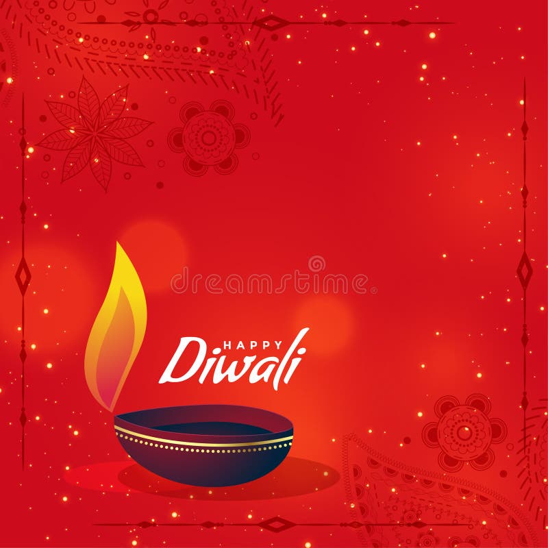 Creative diwali diya on red background with text space.