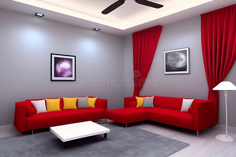 Creative Drawing Room, Wall Paint Color Brown Red with Sofa Stock