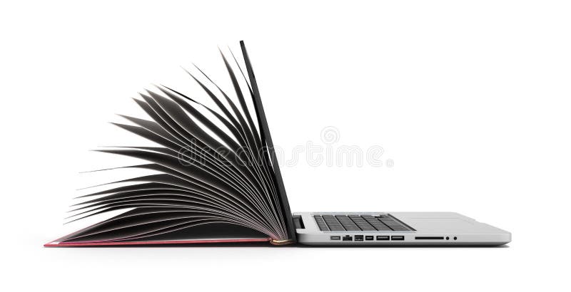 Creative E-learning Concept Book and Laptop 3d render on white royalty free illustration
