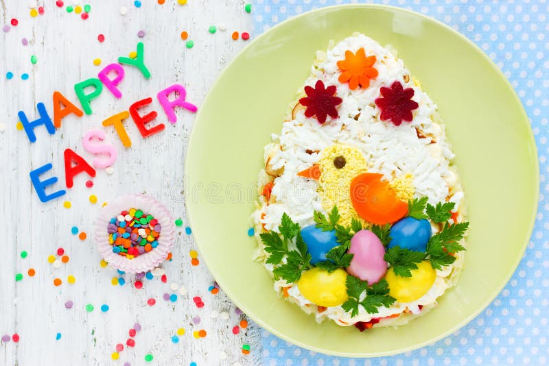 Creative Easter egg cute chick salad royalty free stock photography