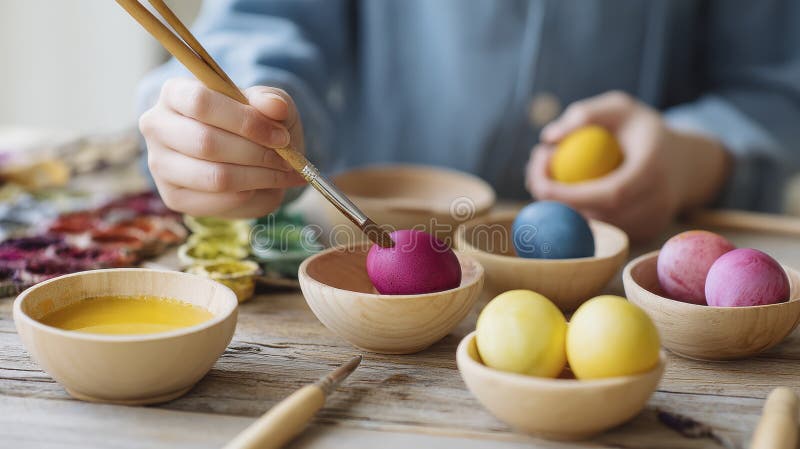Creative Easter egg decorating: vibrant colors and artistic designs for spring celebrations stock image