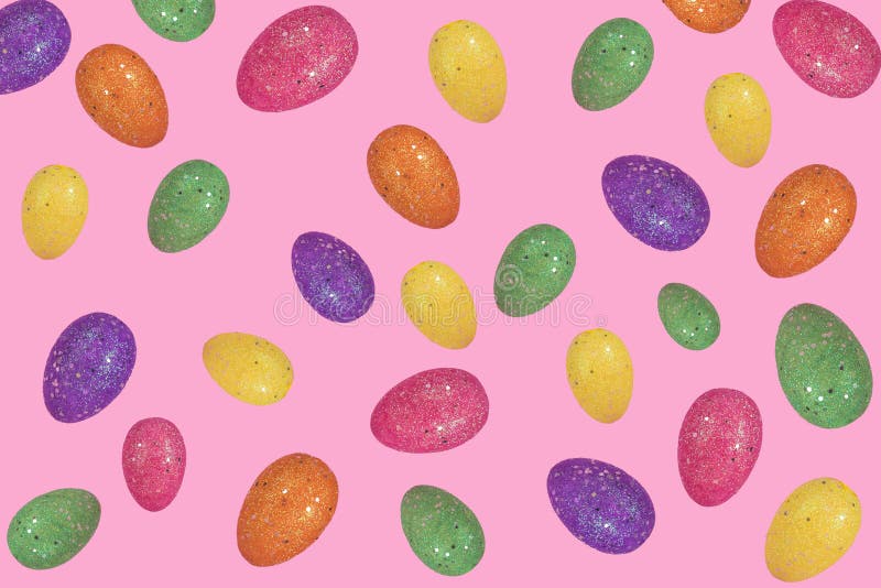 Creative Easter lidea with flying colorful eggs on light pink background stock illustration