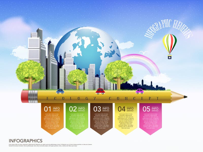 Creative ecology concept template with pencil flow chart infographic vector illustration