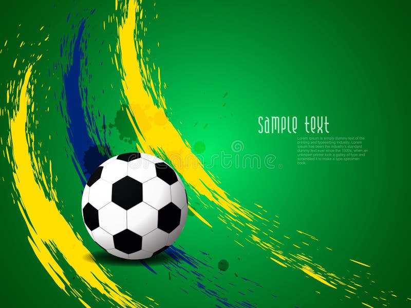 Creative elegant football background with Brazil colors grunge splash.