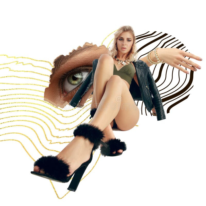 Creative fashion collage with beautiful young woman stock photos Creative fashion collage with beautiful young woman stock photos