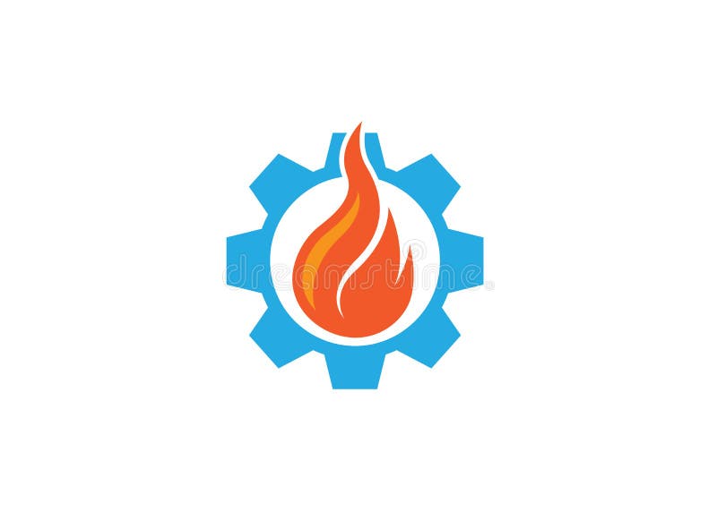 Creative fire in the gear symbol or pinion for logo design illustration stock illustration Creative fire in the gear symbol or pinion for logo design illustration stock illustration