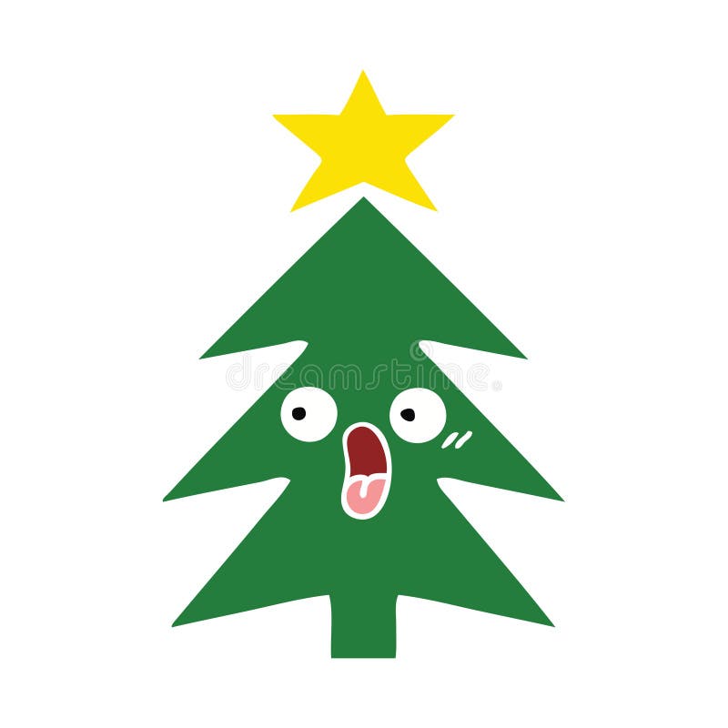 A Creative Flat Color Retro Cartoon Christmas Tree Stock Vector