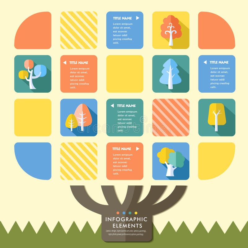 Creative flat style infographic with colorful tree elements stock illustration Creative flat style infographic with colorful tree elements stock illustration