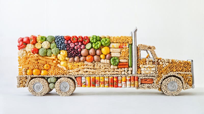 Creative food art installation of truck stock illustration
