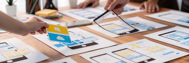 Creative front-end developer brainstorming UI design. Scrutinize royalty free stock photography