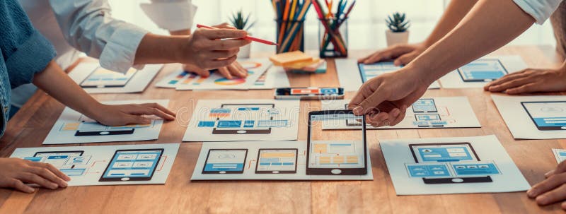 Creative front-end developer brainstorming UI design. Scrutinize stock photo