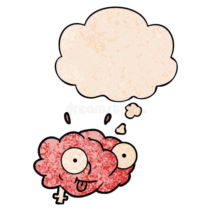 A creative funny cartoon brain and thought bubble in grunge texture pattern style