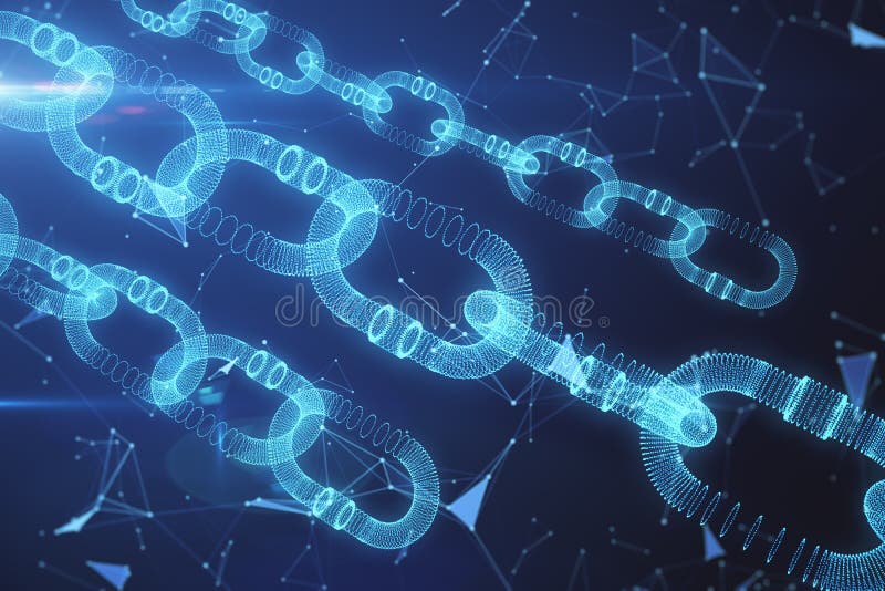 Creative glowing blockchain background. Cryptocurrency and innovation concept. stock illustration