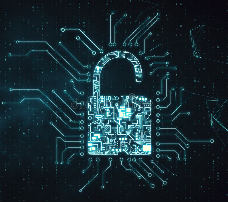 Creative glowing circuit padlock wallpaper royalty free illustration