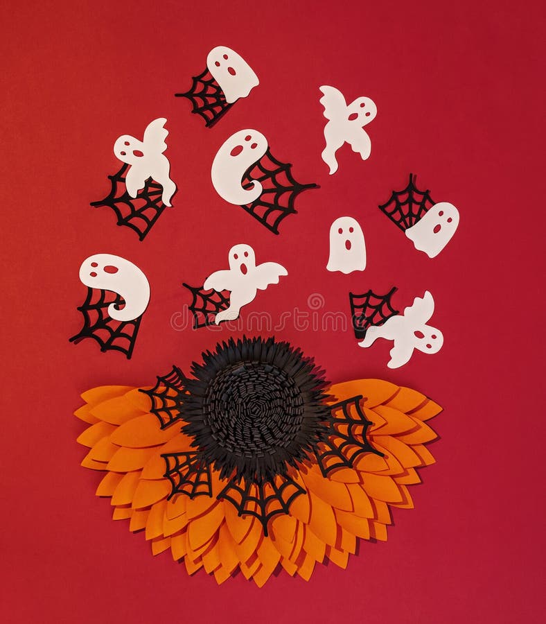Creative Halloween Background with Paper Sunflower Stock Image Image of flowers, backgrounds