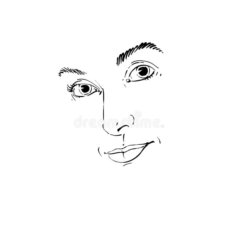 Creative Hand-drawn Art Portrait of White-skin Melancholic Lady ...