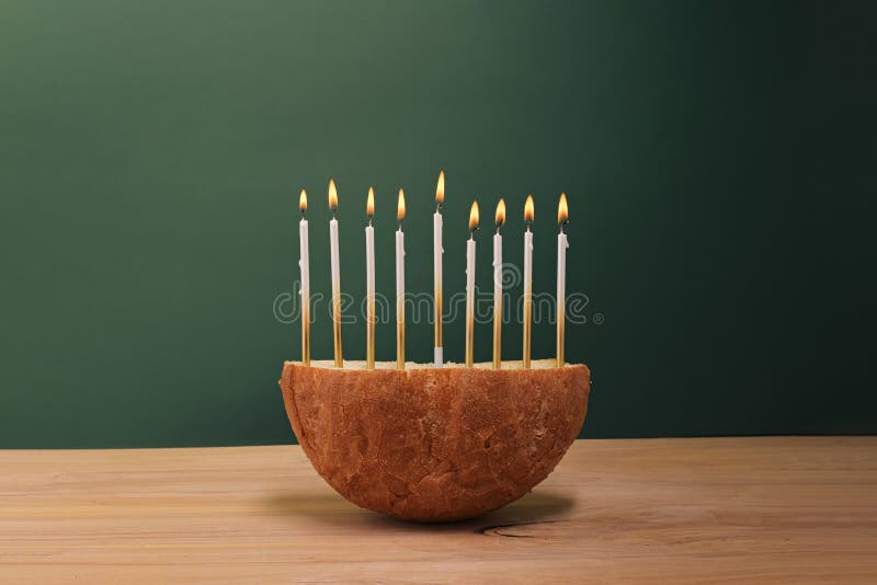 Creative Hanukkah Menorah on a Wooden Table. Stock Image Image of