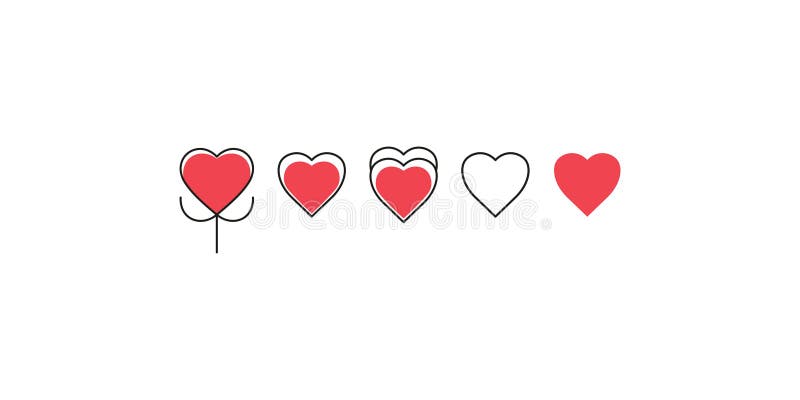Creative Heart Icon Set with Unique Outlines and Fill Designs stock illustration