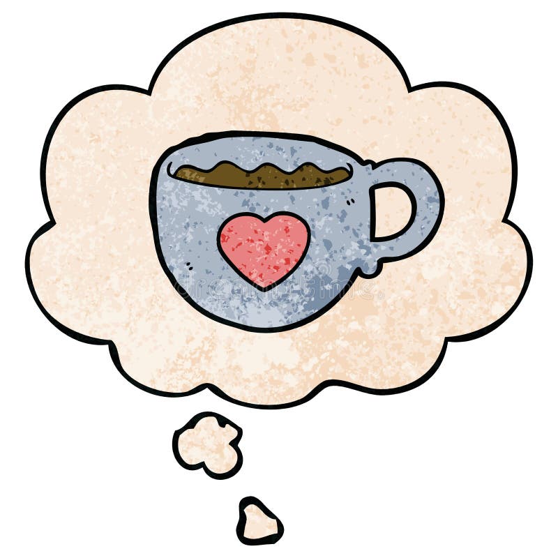 A creative I love coffee cartoon cup and thought bubble in grunge texture pattern style