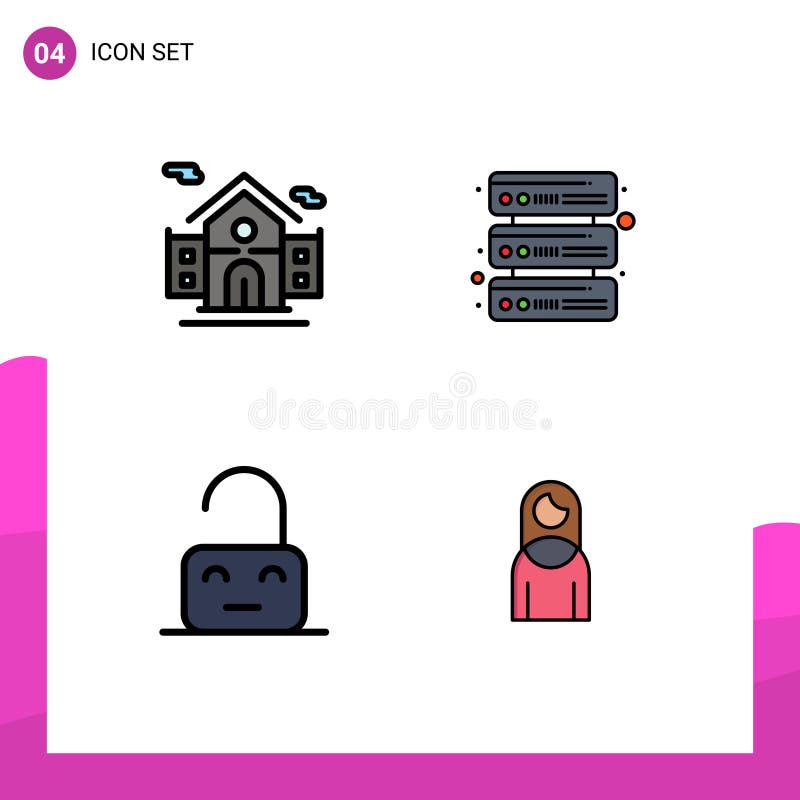 4 Creative Icons Modern Signs and Symbols of building, unlock, database, control, mother vector illustration