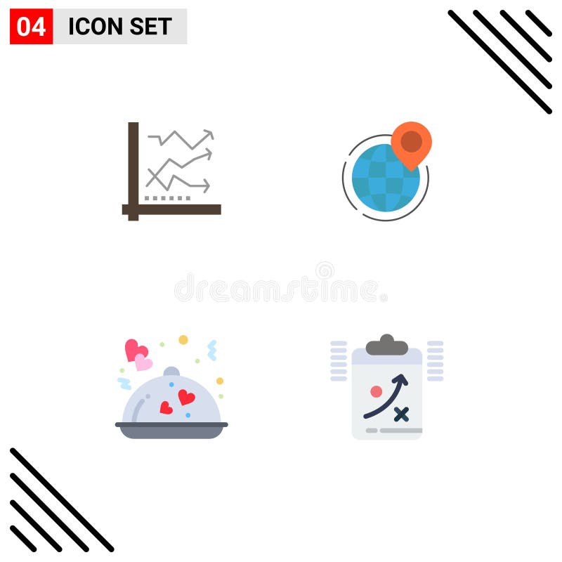 4 Creative Icons Modern Signs and Symbols of graph, office, analytics, globe, world stock illustration