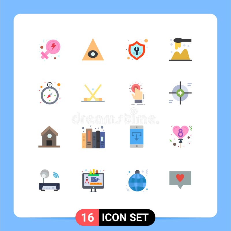 16 Creative Icons Modern Signs and Symbols of navigation, compass, tools, wooden, scoop royalty free illustration