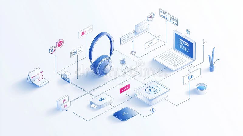 Creative Icons for Optimized Technical Support and Customer Service Workflows in a Vibrant Design royalty free illustration